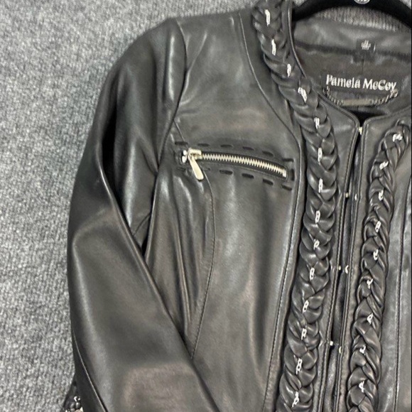 Pamela McCoy Black Braided Leather Jacket XS - Picture 9 of 9